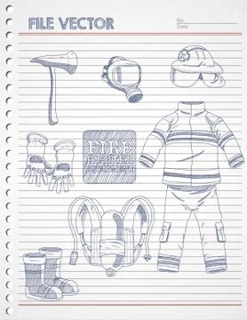 FIRE FIGHTER EQUIPMENT DOODLE Stock Illustration