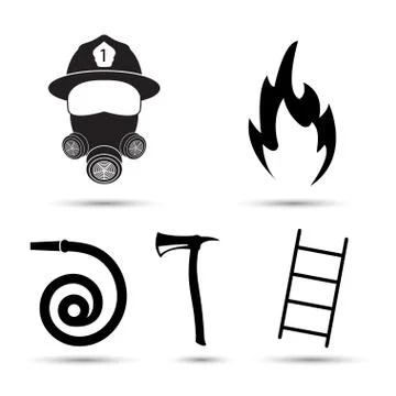 Fire fighter equipment icons vector set isolated on white background Stock Illustration