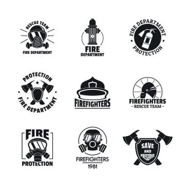 Fire fighter logo icons set, flat style Stock Illustration