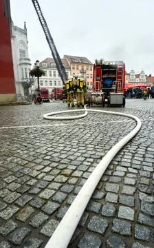 Fire fighter practicing  rescue action Stock Photos