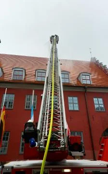 Fire fighter practicing  rescue action Stock Photos