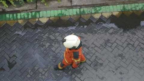 Fire fighter walking top view Stock Photos