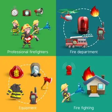 Fire Fighters 4 Icons Square Composition Stock Illustration