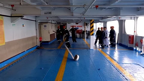 Fire fighting drill on board Stock Footage 219659802