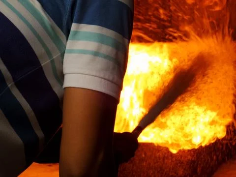 Fire fighting extinguish drill practice Stock Photos