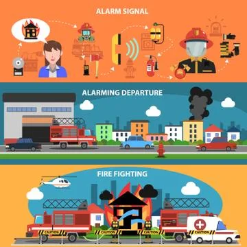Fire Fighting Horizontal Banner イラスト素材