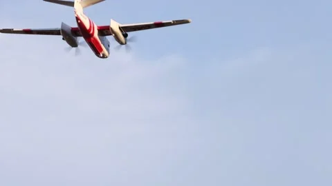 Fire Fighting Prop Plane Flies Overhead Stock Footage 136212228