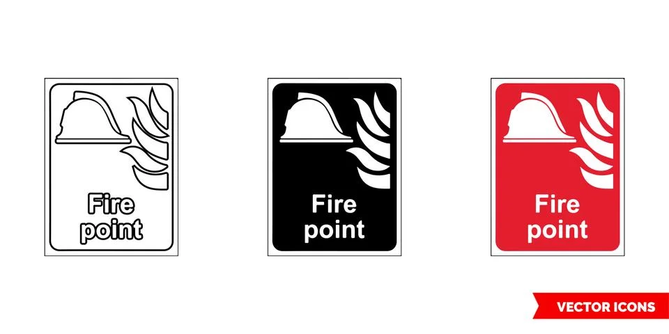 Fire fighting sign fire point icon of 3 types color, black and white, outline Stock Illustration