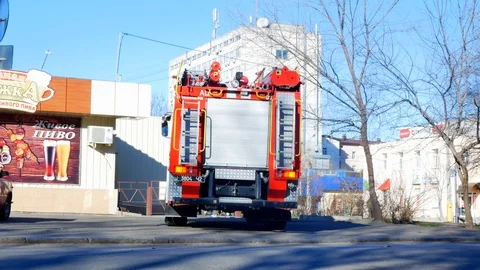 Fire fighting truck arrive for check emergency call from bar. Stock Footage 122387170