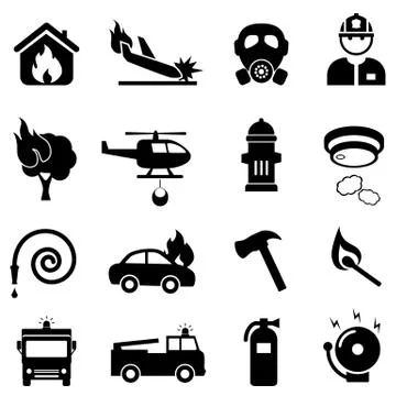 Fire fighting web icon set Stock Illustration