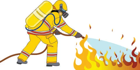 Fire fighting work background fireman flame icons Stock Illustration