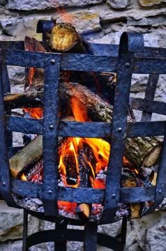 Fire in a fire basket Stock Photos