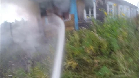 The fire. Fire protection. The process of water quenching. Stock Footage 80450534