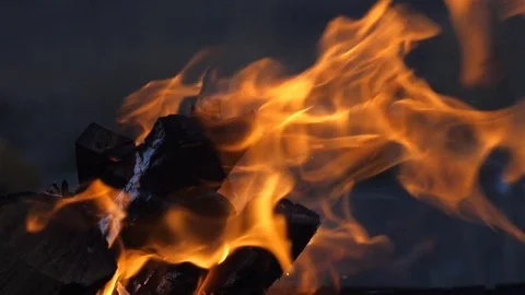 The fire is on fire in the yard Stock-Footage 84555698