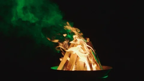 Fire in firebox with green smoke Video stock 126085220