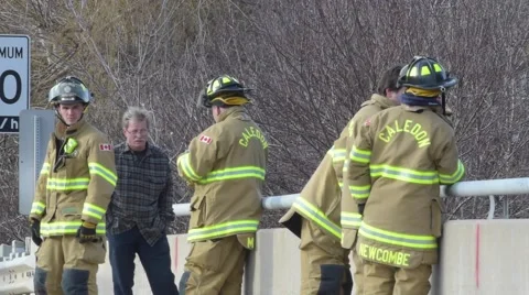 Fire Firefighters on Bridge Stock Footage 60633309
