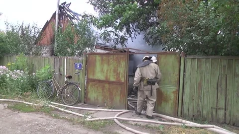 Fire. Firefighters. The house is on fire Stock Footage 77945529