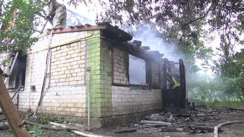 Fire. Firefighters. The house is on fire Stock Footage 77945537