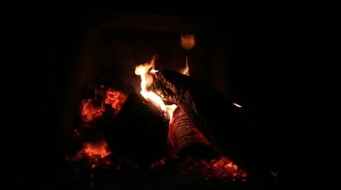 Fire in the fireplace in an American villa Stock Footage 225067161