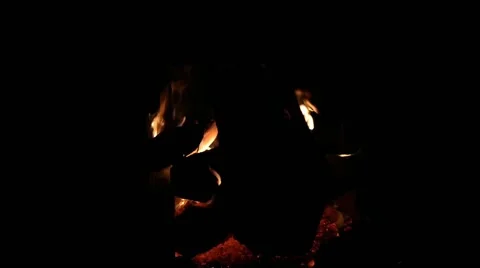 Fire in the fireplace in an American villa Stock Footage 225067162