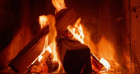 Fire in the fireplace with audio Video stock 119777570