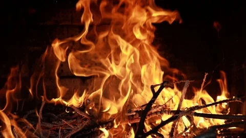 Fire in the fireplace. Bright yellow and red flames Stock-Footage 112300802
