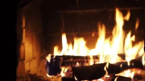 Fire in fireplace - close up, blurred background Stock-Footage 83095156