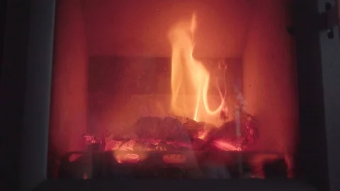 Fire in fireplace, close up Stock Footage 97080998