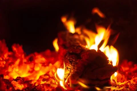 Fire in the fireplace close-up, Stock Photos