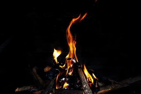 Fire in the fireplace, close up. Stock Photos