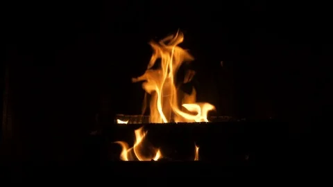 Fire in fireplace - close up slow motion Stock Footage 83516579