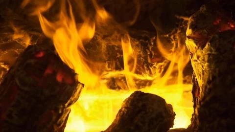 A fire in the fireplace close up slow motion Stock Footage 103101873