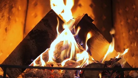 Fire in the fireplace, closeup Stock-Footage 98121807