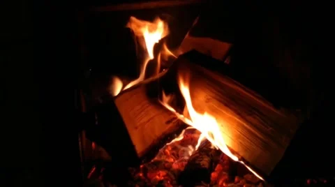 Fire in the fireplace in the evening for heating. Stock Footage 171529695