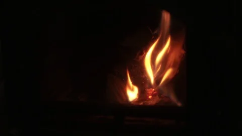 Fire in the fireplace fire at dark Video stock 90265565