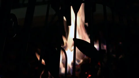 Fire in Fireplace Stock Footage 36134692