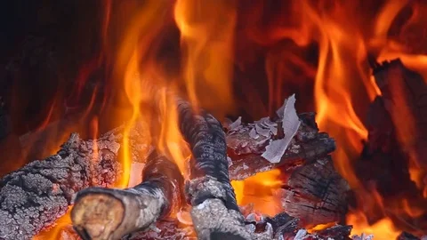 Fire in fireplace Stock Footage 74638379