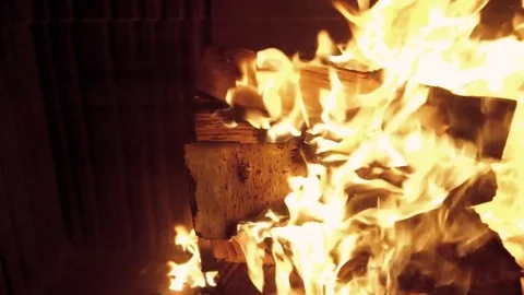 Fire in a fireplace Stock Footage 74649362