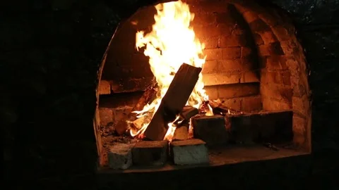 Fire in Fireplace Video stock 79156308
