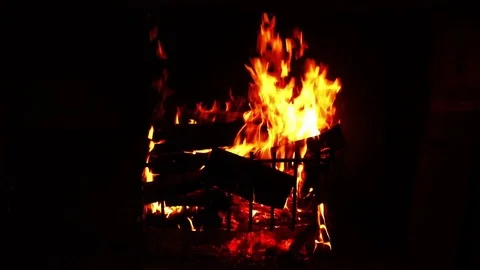 Fire in fireplace Stock Footage 80916244