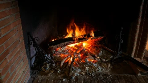 Fire on Fireplace Stock Footage 88502108