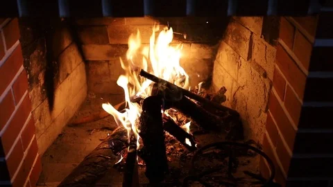 Fire in fireplace Stock Footage 120018614