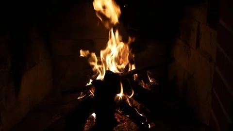 Fire in fireplace Stock Footage 120018615