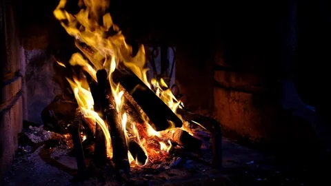 Fire in fireplace Stock Footage 126223254