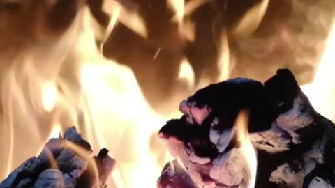Fire in fireplace at home time introspection flames slow motion Stock Footage 228298277