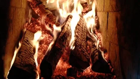 Fire in the fireplace in the house Stock-Footage 197525678