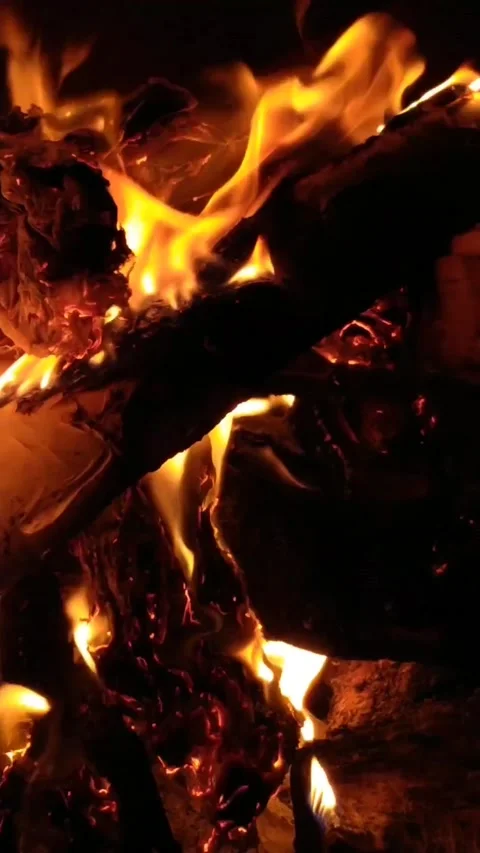 Fire in the fireplace in the house in the usa Stock Footage 196149751