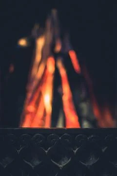 Fire. Fireplace. Iron. Stock Photos