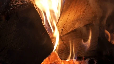 Fire in the fireplace, macro shot of flame Stock Footage 127734387