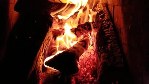 Fire in the fireplace in the middle of autumn Stock Footage 205070523